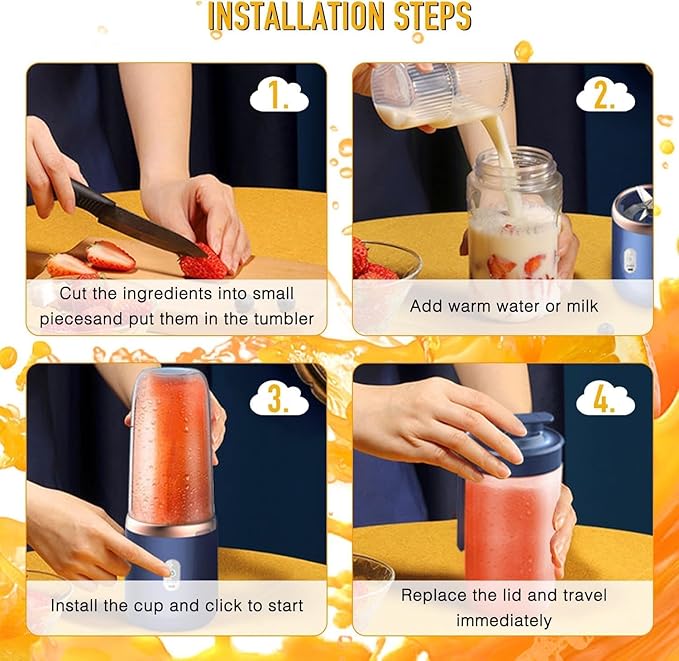 Portable Blender Electric Juicers Fruit Mixers USB Rechargeable Smoothie Mini Personal Juicer 6 Blades 3Gears With 1800 Mah Rechargeable Battery-Smoothie Blender