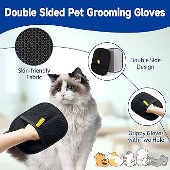 Pet Hair Remover Glove – Reusable Electrostatic Pet Hair Removal Glove for Cats, Dogs, Rabbits, Guinea Pigs & More | Cat Hair Remover from Clothes, Sofa, Carpet & Car Seats (Black)