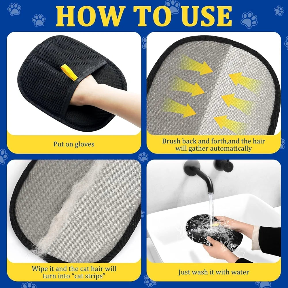 Pet Hair Remover Glove – Reusable Electrostatic Pet Hair Removal Glove for Cats, Dogs, Rabbits, Guinea Pigs & More | Cat Hair Remover from Clothes, Sofa, Carpet & Car Seats (Black)