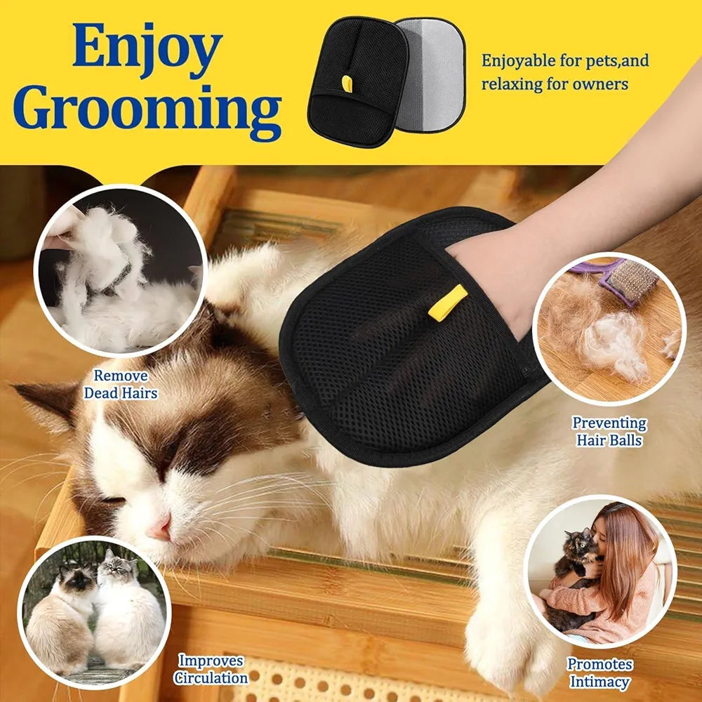 Pet Hair Remover Glove – Reusable Electrostatic Pet Hair Removal Glove for Cats, Dogs, Rabbits, Guinea Pigs & More | Cat Hair Remover from Clothes, Sofa, Carpet & Car Seats (Black)